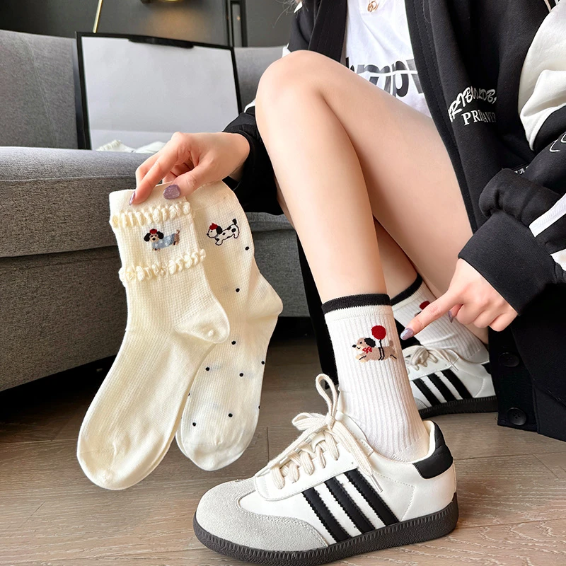 袜子女款春季中筒棉袜防臭运动女款女生可爱无骨网眼长袜夏季薄款