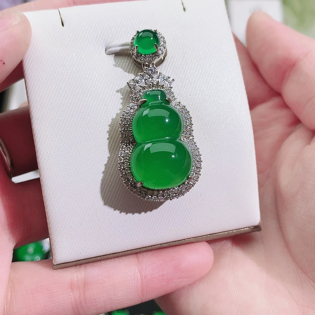 爱****玛瑙/玉髓未镶嵌戒指纯天然珠宝玉石正品满钻葫芦项链银