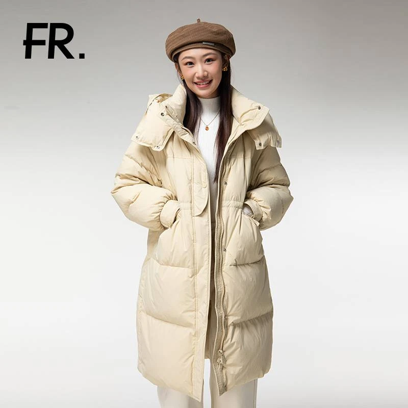 凡人优品女士羽绒服中长款保暖冬季连帽宽松Y010白色