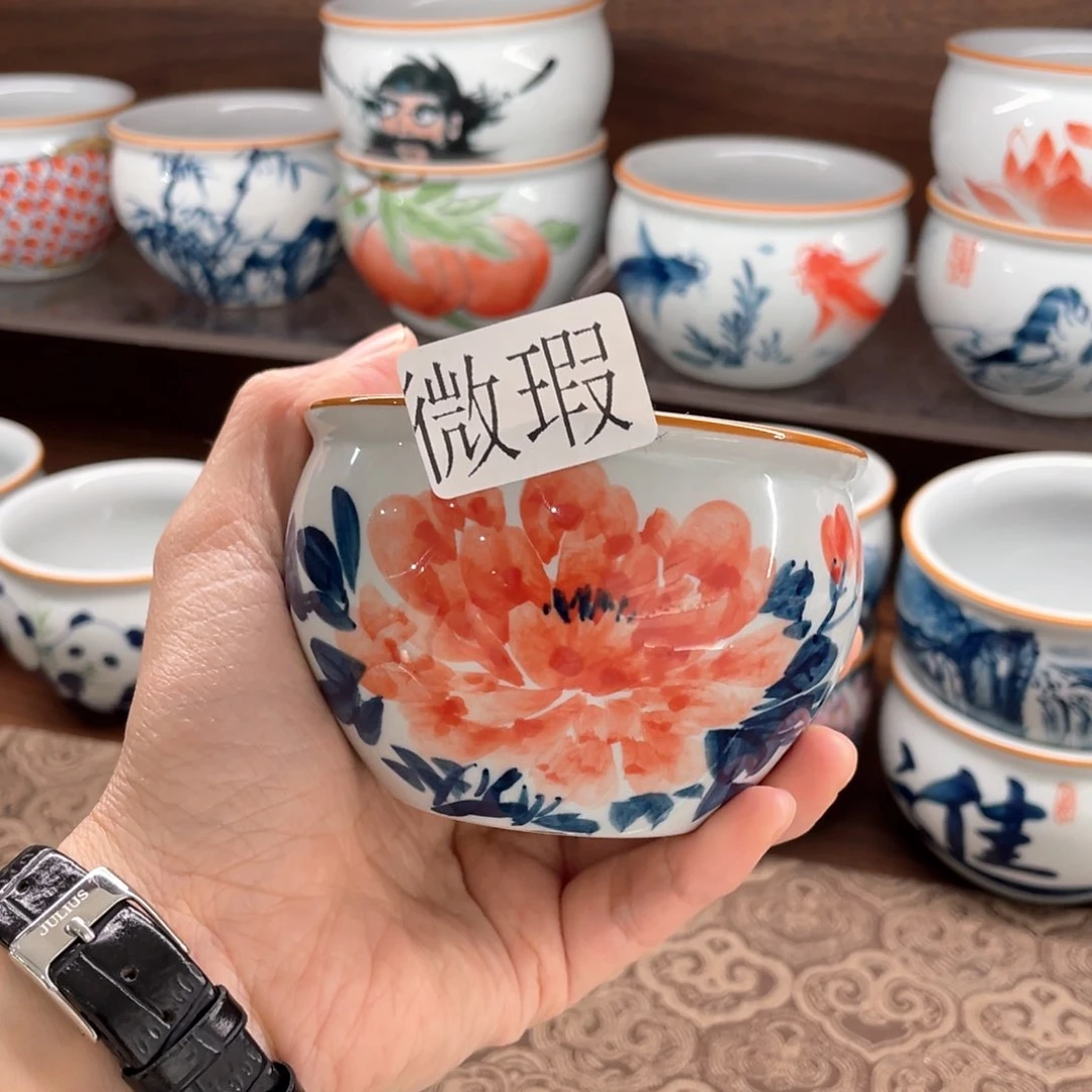 釉下彩纯手绘有瑕