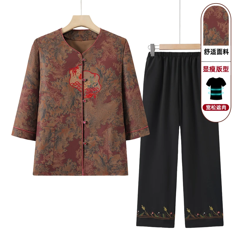 中老年女装夏装套装妈妈装夏季新款七分袖新中式国风奶奶装薄衣服