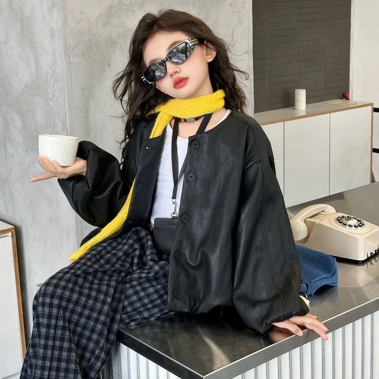 女童皮衣2025新款秋季韩版炸街百搭中大童儿童超好看儿童夹克上衣