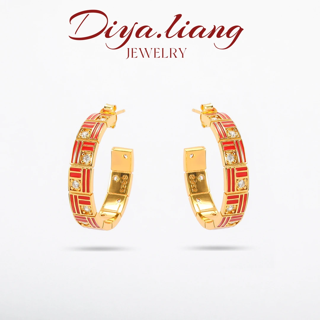 925银耳饰 梁雅帝新品【惊鸿一瞥Plus】金红王座几何纯银耳饰