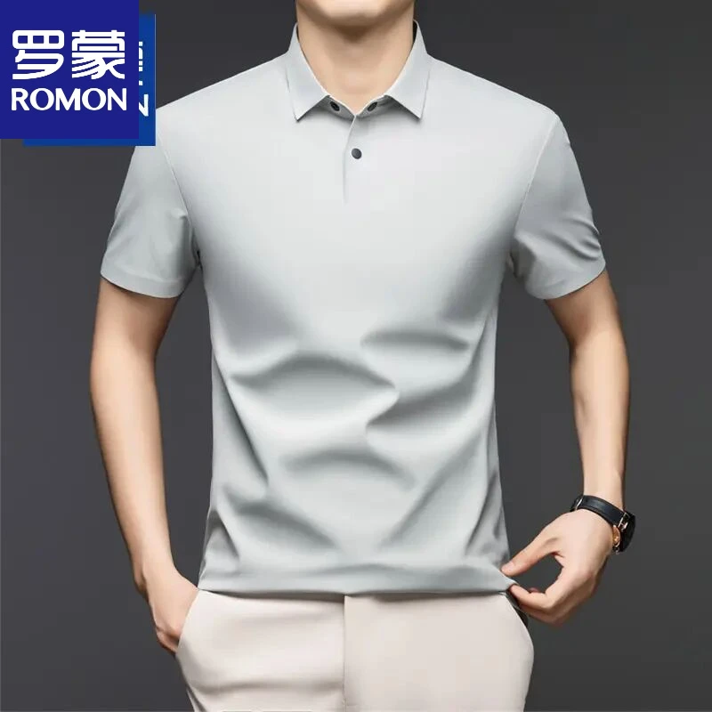 罗蒙冰丝短袖T恤男士2025夏季新款凉感休闲商务翻领高级polo衫