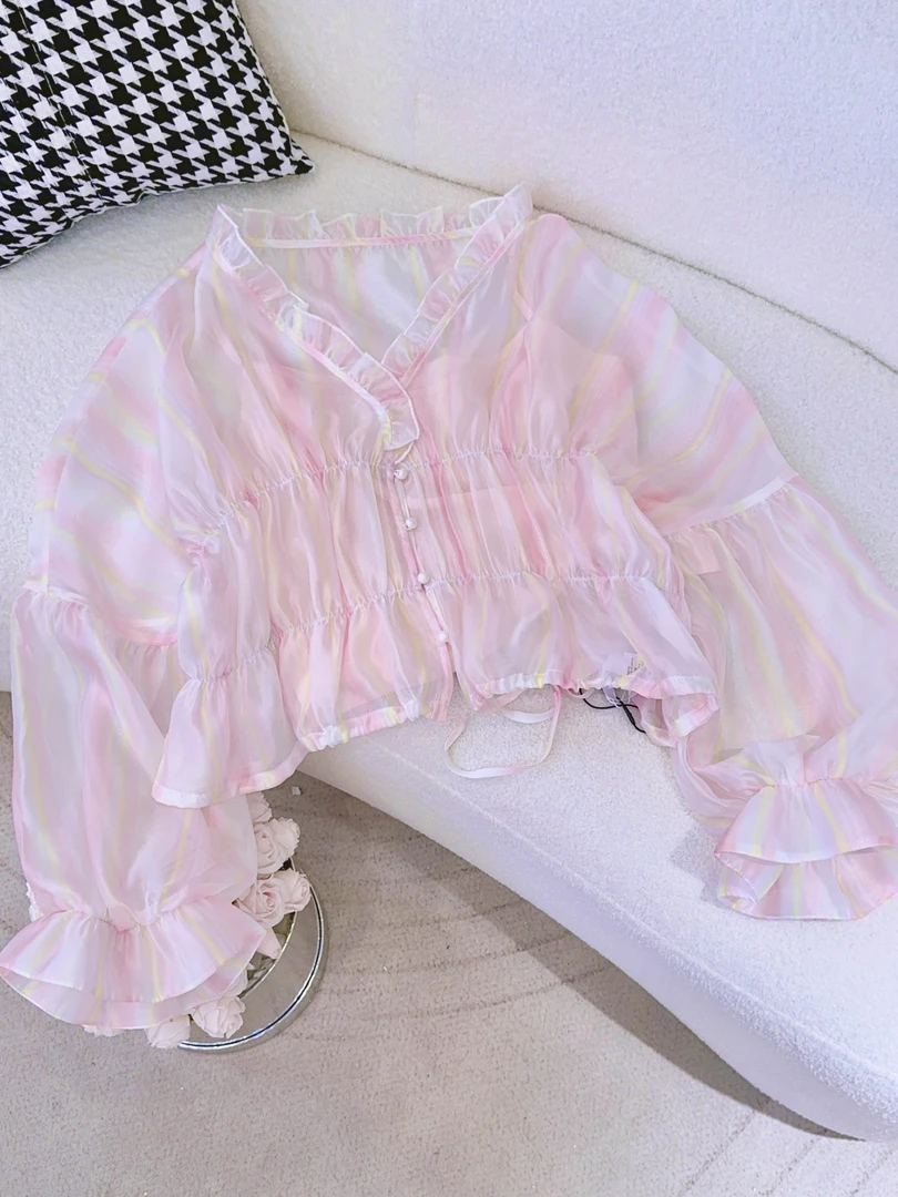 琳心丨夏季新款法式温柔荷叶边微透衬衫 4707