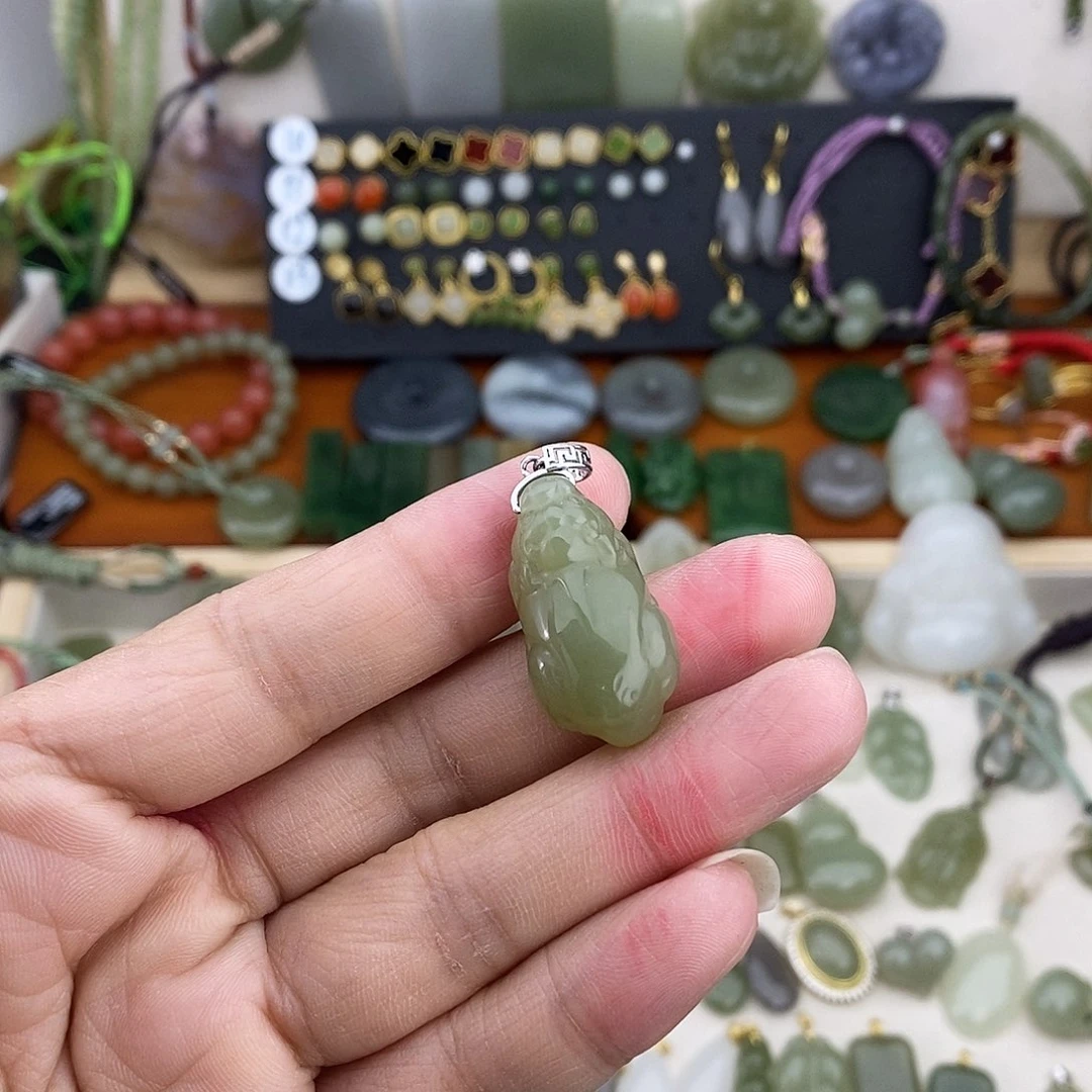 和田玉银S925镶嵌吊坠(不含链)