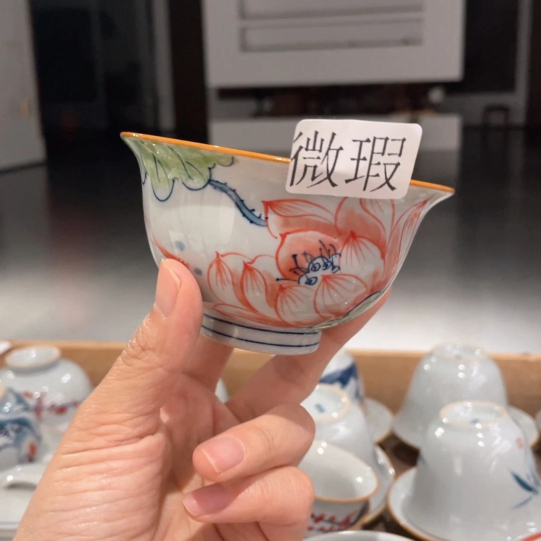 釉下手绘茶具微瑕