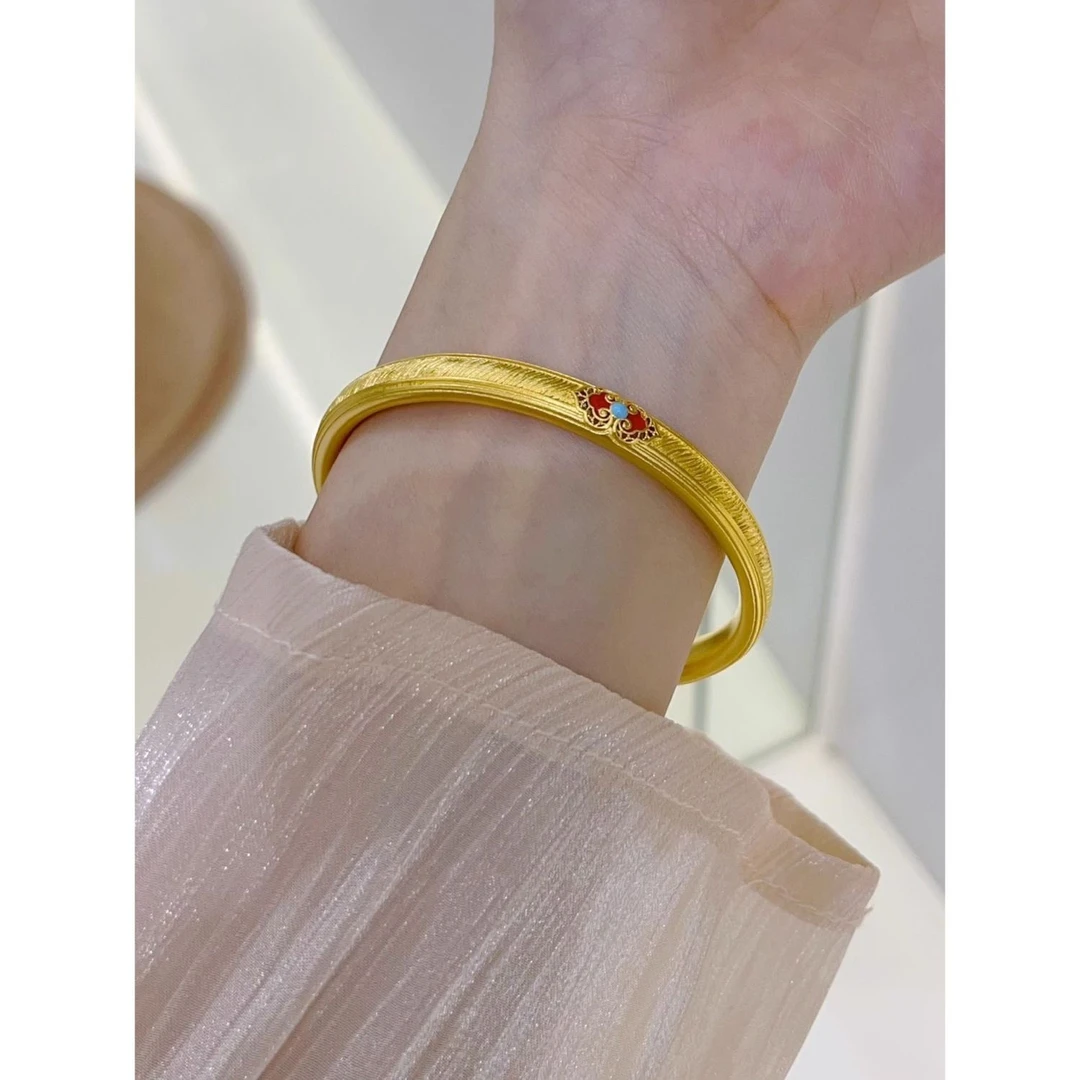 铜合金手镯 简约气质女雕刻植物花卉民族风手环饰品百搭