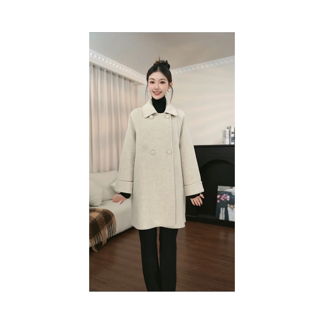 春季新款双面羊毛大衣减龄松弛外套