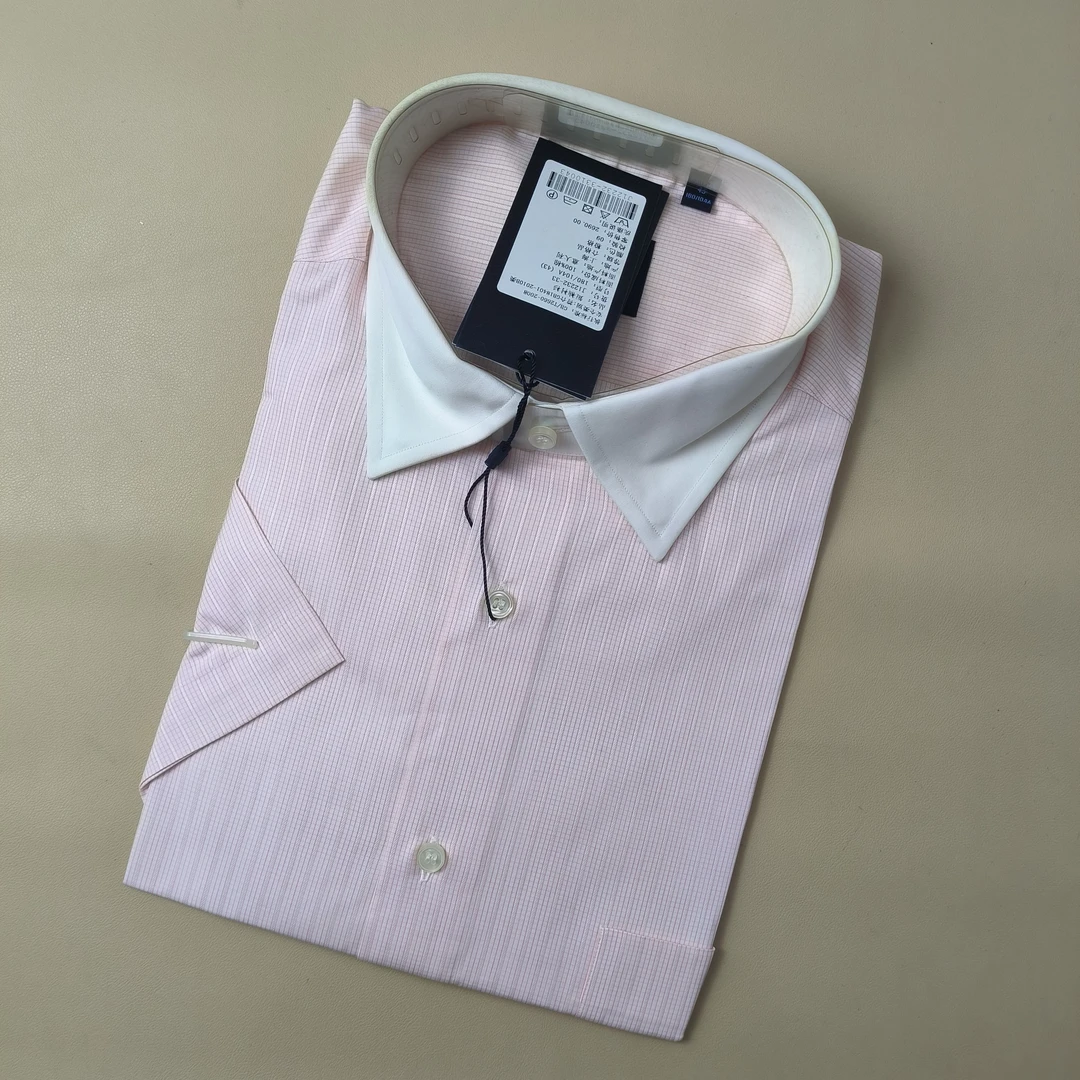 （D095）男士夏季短袖粉色衬衫