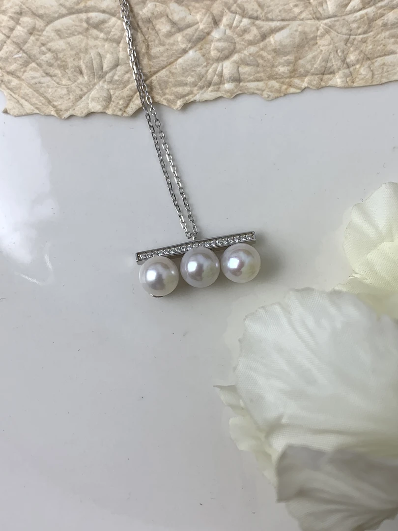 三珠平衡木淡水珍珠吊坠含链经典百搭优雅大气