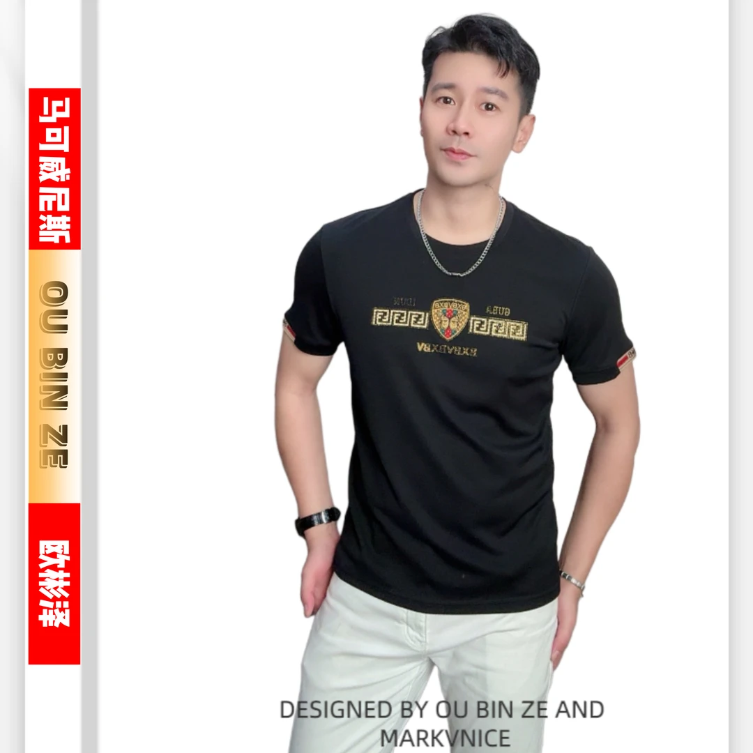 欧彬泽【维密蜂狂】欧货丝光2025新款夏季男装圆领短袖T恤2290
