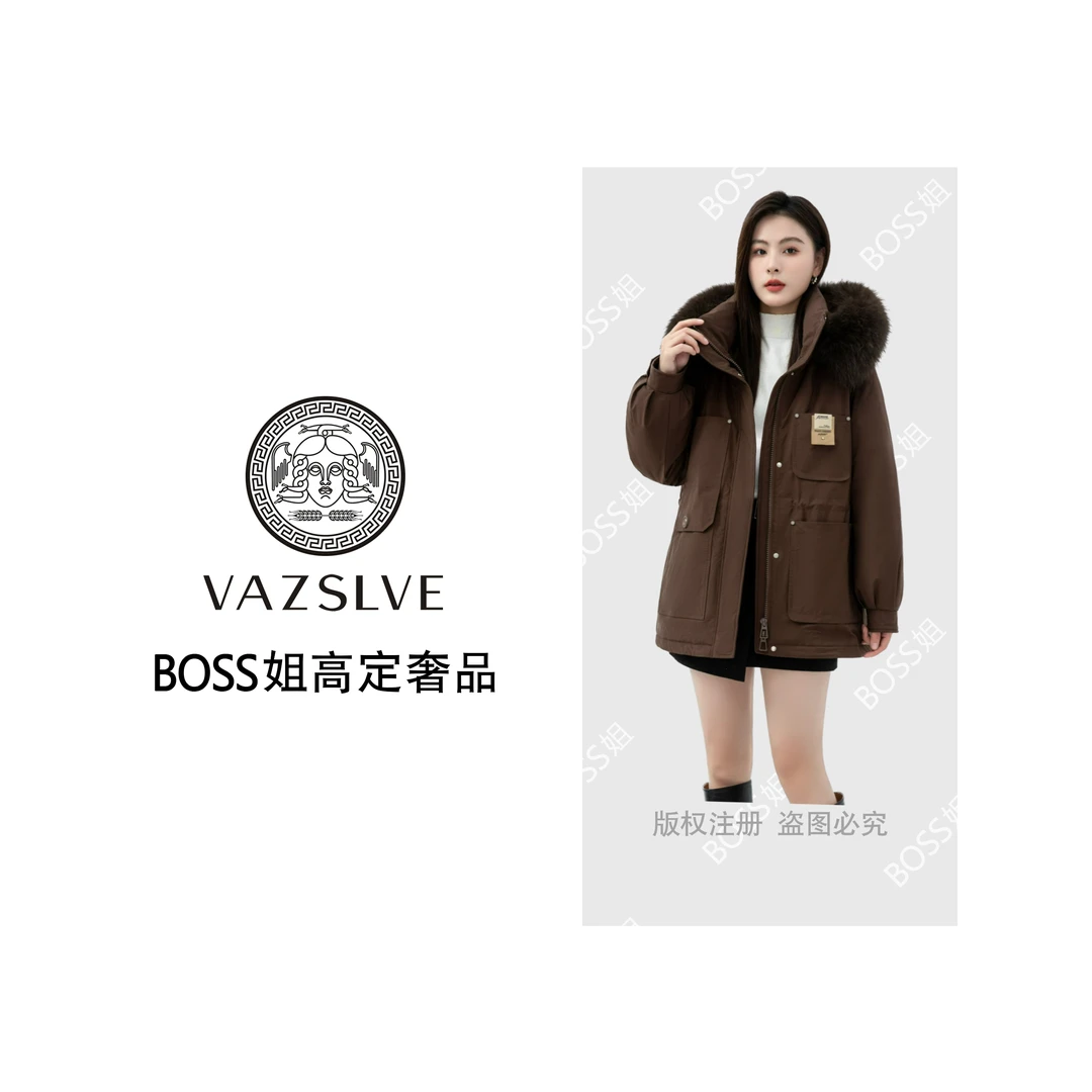 2025年新款时尚休闲派克连帽貉子毛大毛领羽绒服23Y105