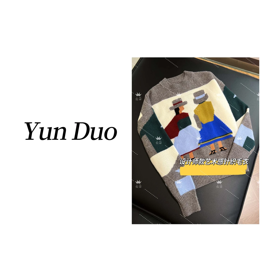 云朵定制【画廊少女】慵懒风圆领套头长袖针织衫毛衣IF50