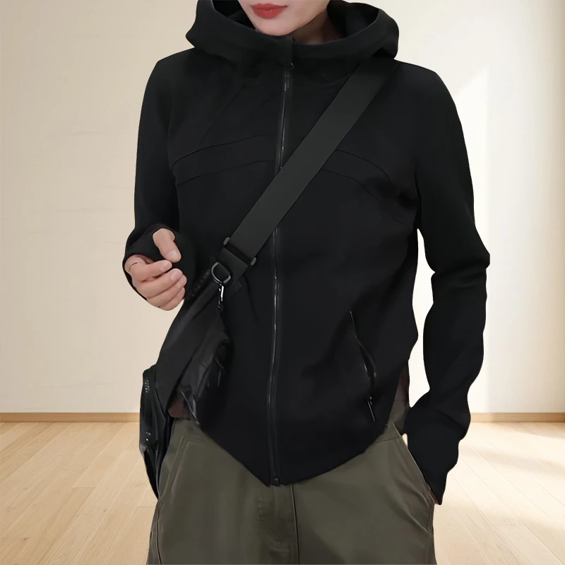 网红爆款黑色高级感美式双拉链外套秋冬厚款长袖户外休闲上衣女