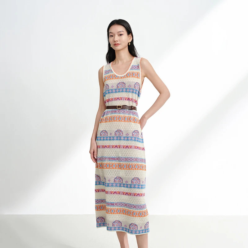 EP雅莹女装 度假风提花针织背心连衣裙 2025夏季新款9410A