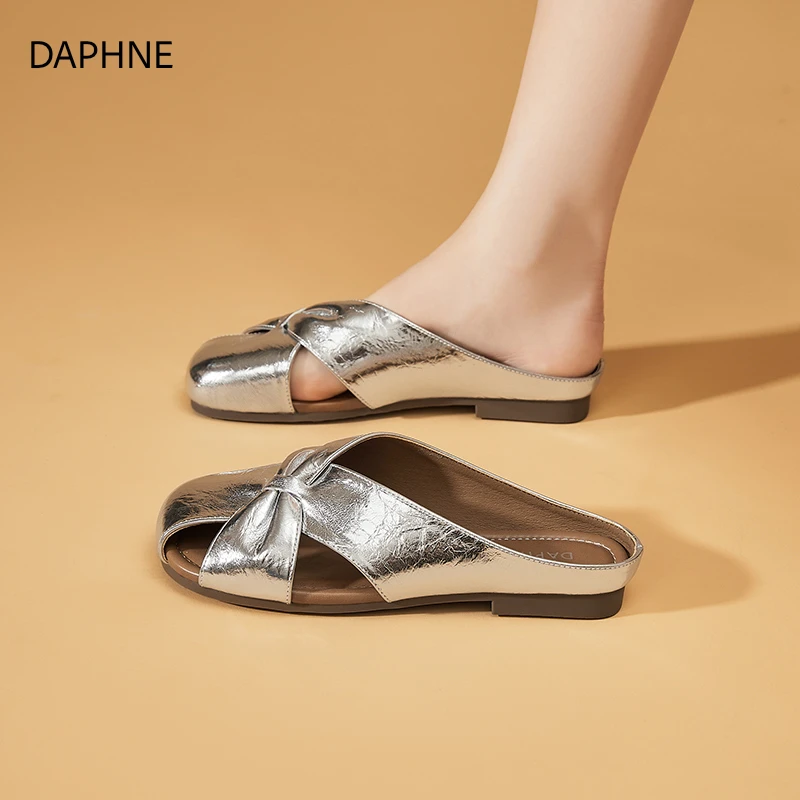Daphne/达芙妮一脚蹬凉拖鞋女鞋2025夏季气质时尚百搭包头半拖鞋