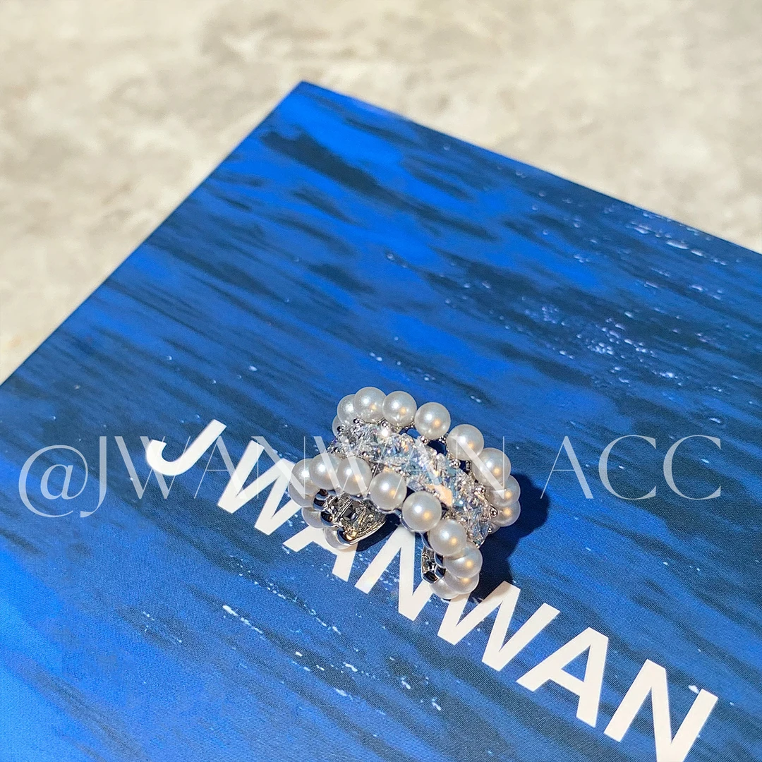 铜合金耳饰 温柔月光.米珠闪钻法式耳骨夹无耳洞01EJ4365AN