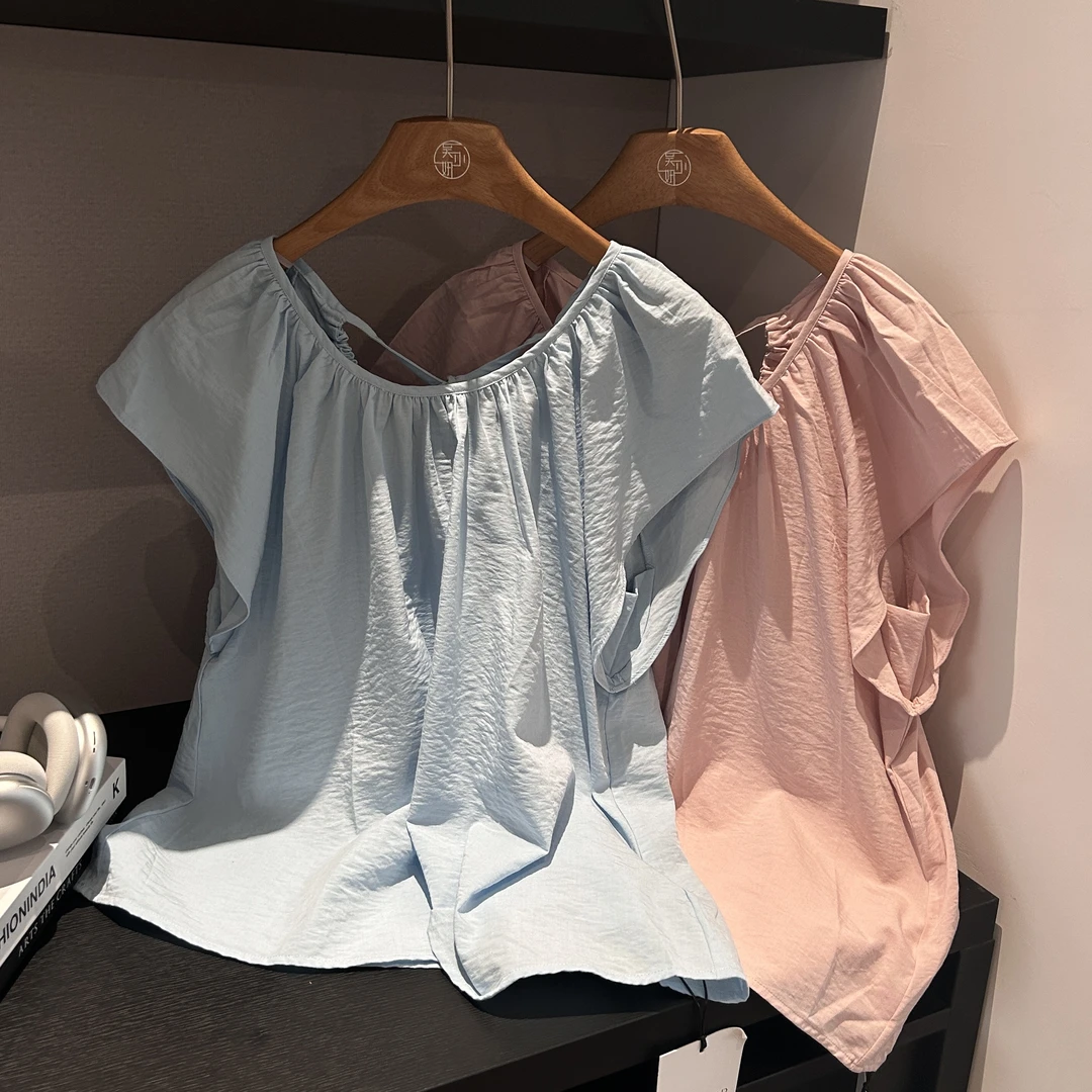 夏季新款U领短袖甜美减龄短袖小衫上衣91588（衣长65胸围116