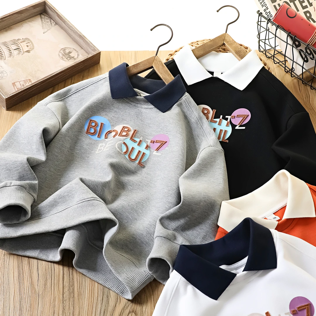 男童翻领卫衣2025秋季新款中大童印花polo衫儿童长袖T恤衫2935