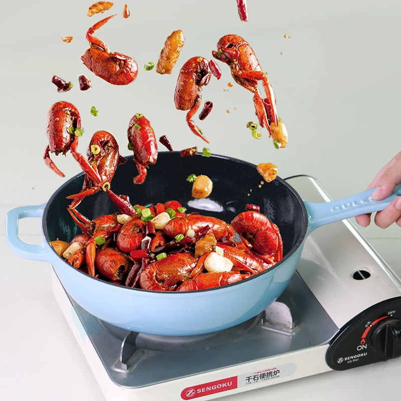 （老舅专属）千乐欧公爵26cm深煎锅长柄炒锅珐琅锅铸铁锅炖煮锅