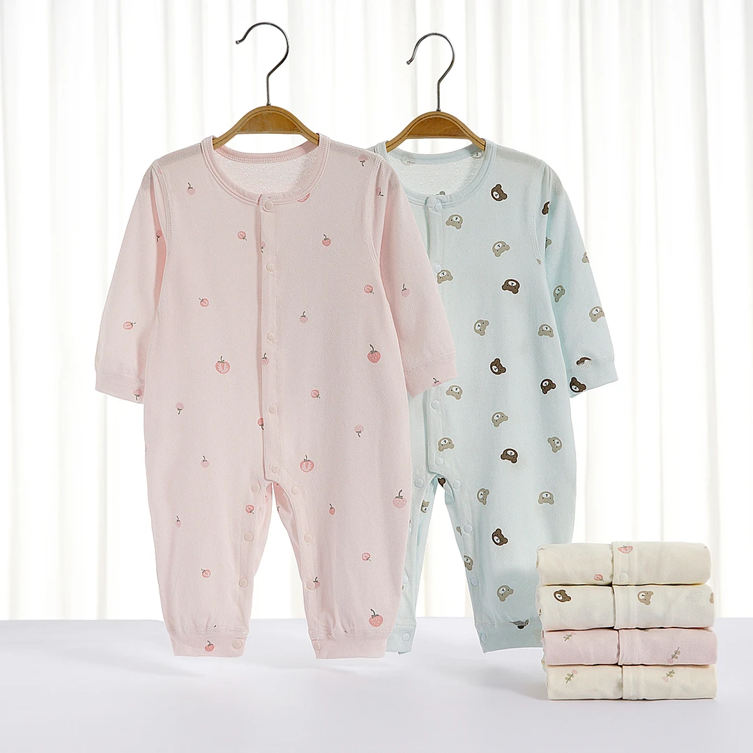 宝宝夏季纯棉薄款哈衣长袖新生儿空调透气睡衣婴儿连体儿童内裤男