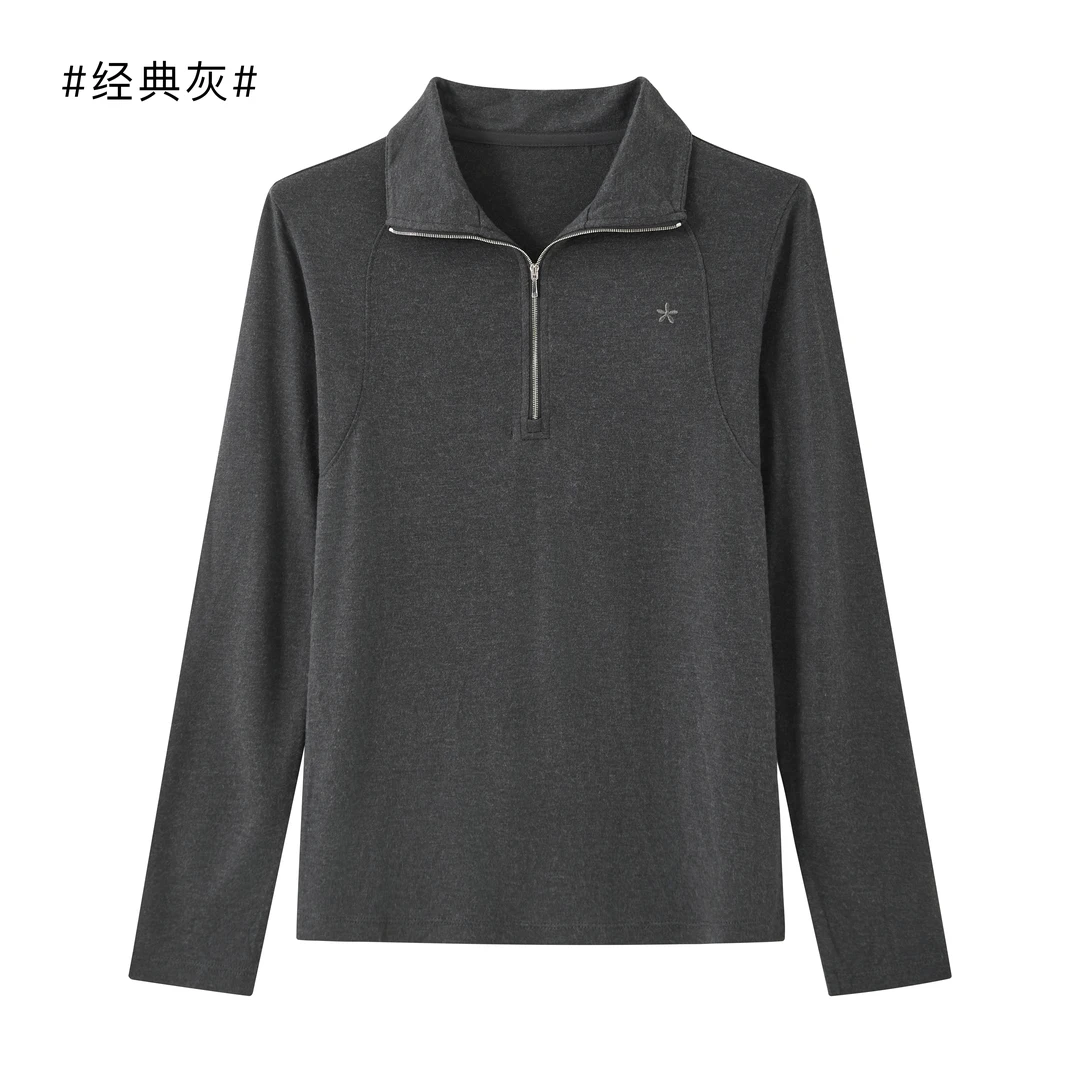 QM-秋季新款翻领纯色卫衣百搭气质打底半拉链长袖上衣WY-6285