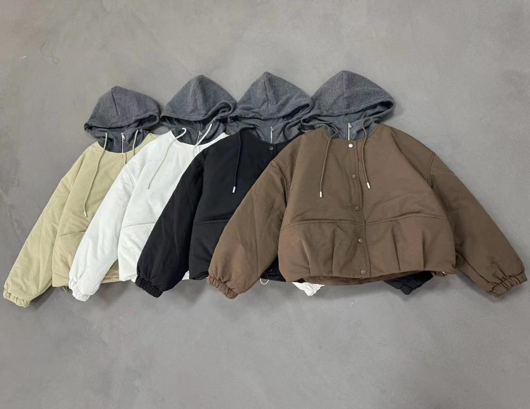 新款气质简约拼接假两件棉服Y25587