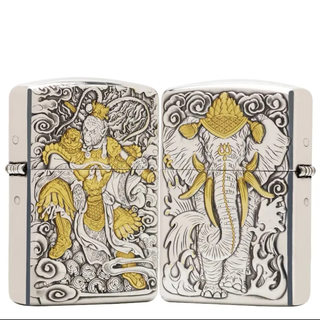 封侯拜相镀银鎏金双面立体浮雕防风盔甲打火机男士送礼礼品