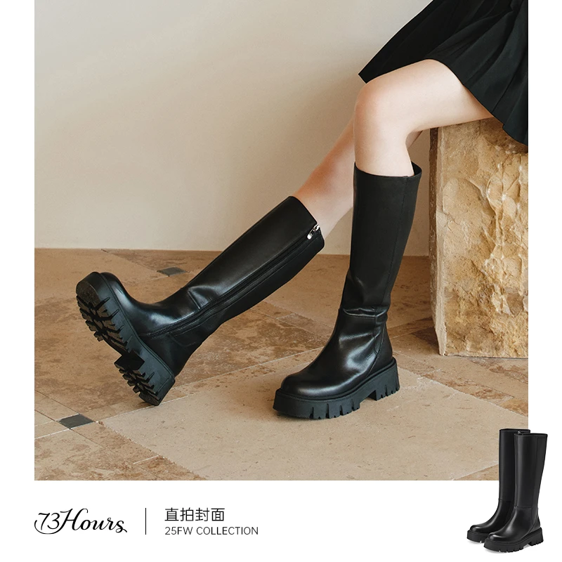 73hours女鞋直拍封面2025冬季新款显瘦骑士靴女厚底长筒靴弹力靴