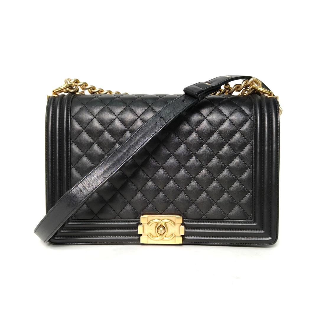 95新 Chanel/香奈儿 【双双】Leboy 中大号 28cm 黑色 皮革C20开