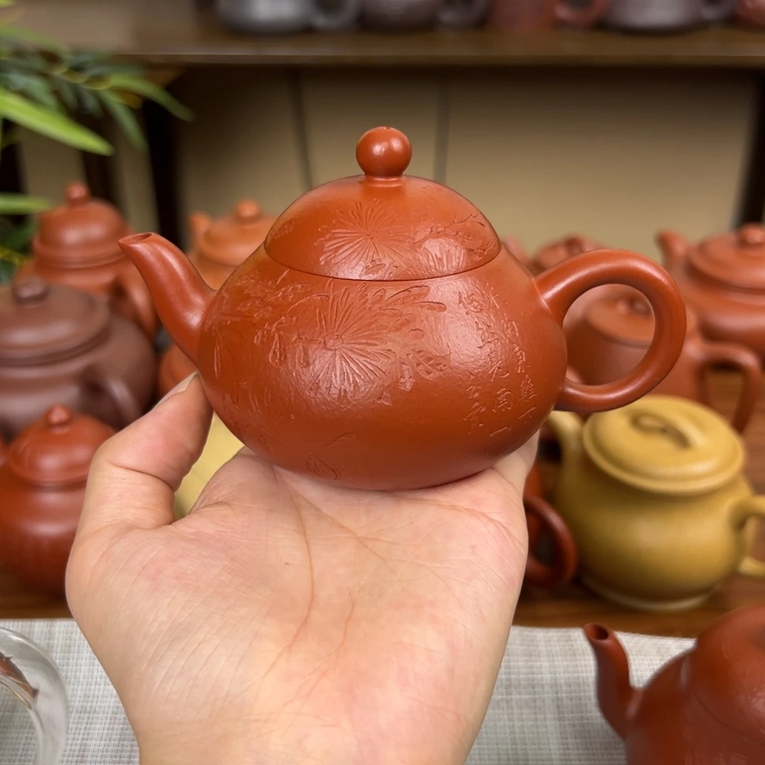 茶壶紫砂紫砂壶矮梨朱泥140cc全手