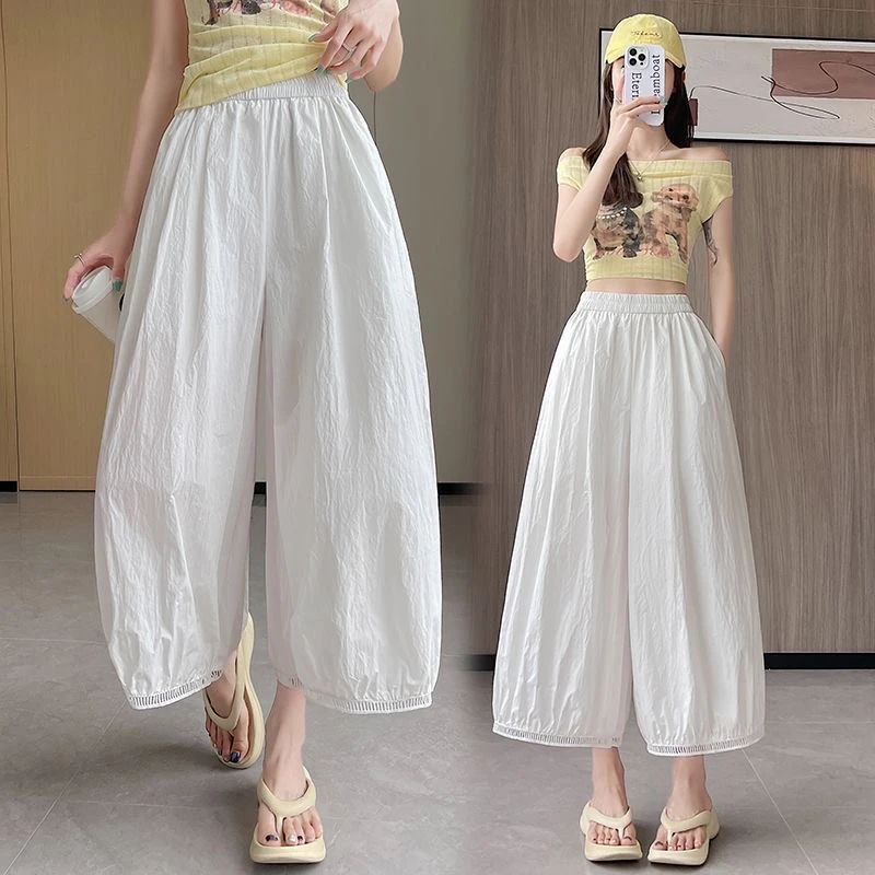 镂空阔腿休闲裤夏季2025宽松新款休闲九分灯笼裤薄款蕾丝花边设计