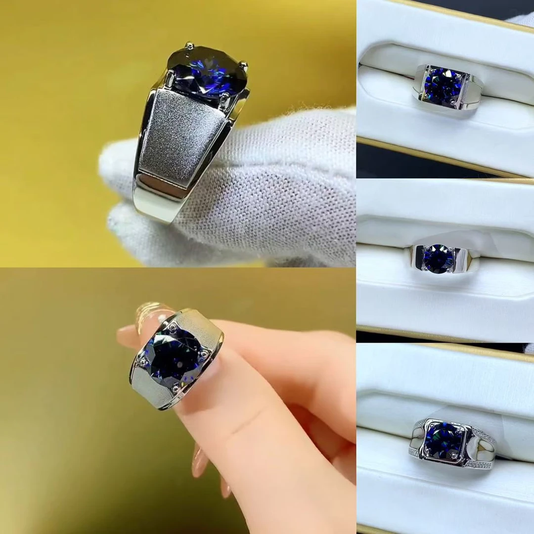 苏美欣 925银莫桑石戒指 海洋之心（男戒）（女戒）蓝色裸石链接大全