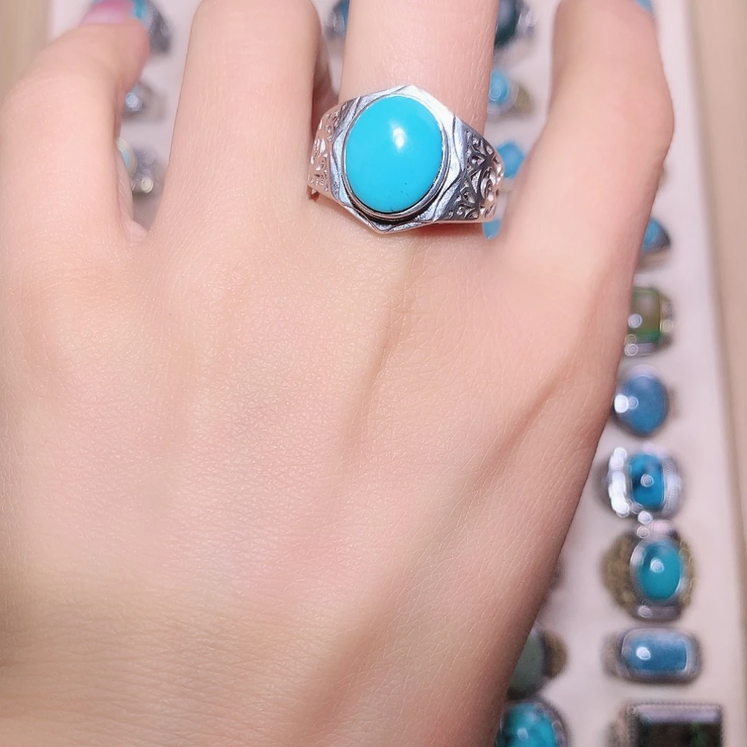 绿松石银S925镶嵌戒指