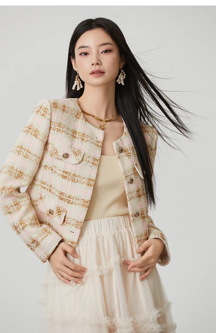 中长款秋季小香风短款长袖开衫女装女秋冬短外套RL23336W002