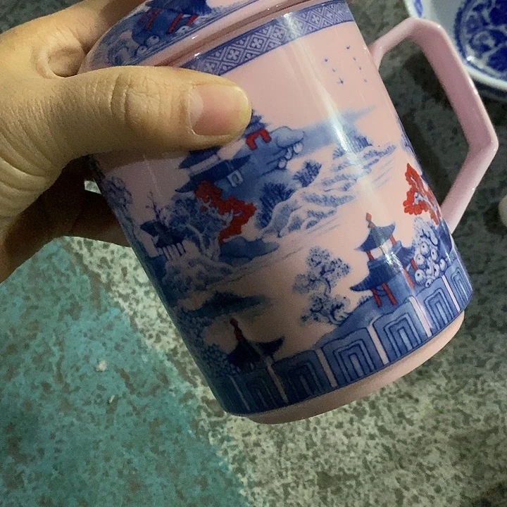 摆件陶用****8红稀土釉里红亭台楼阁办公杯