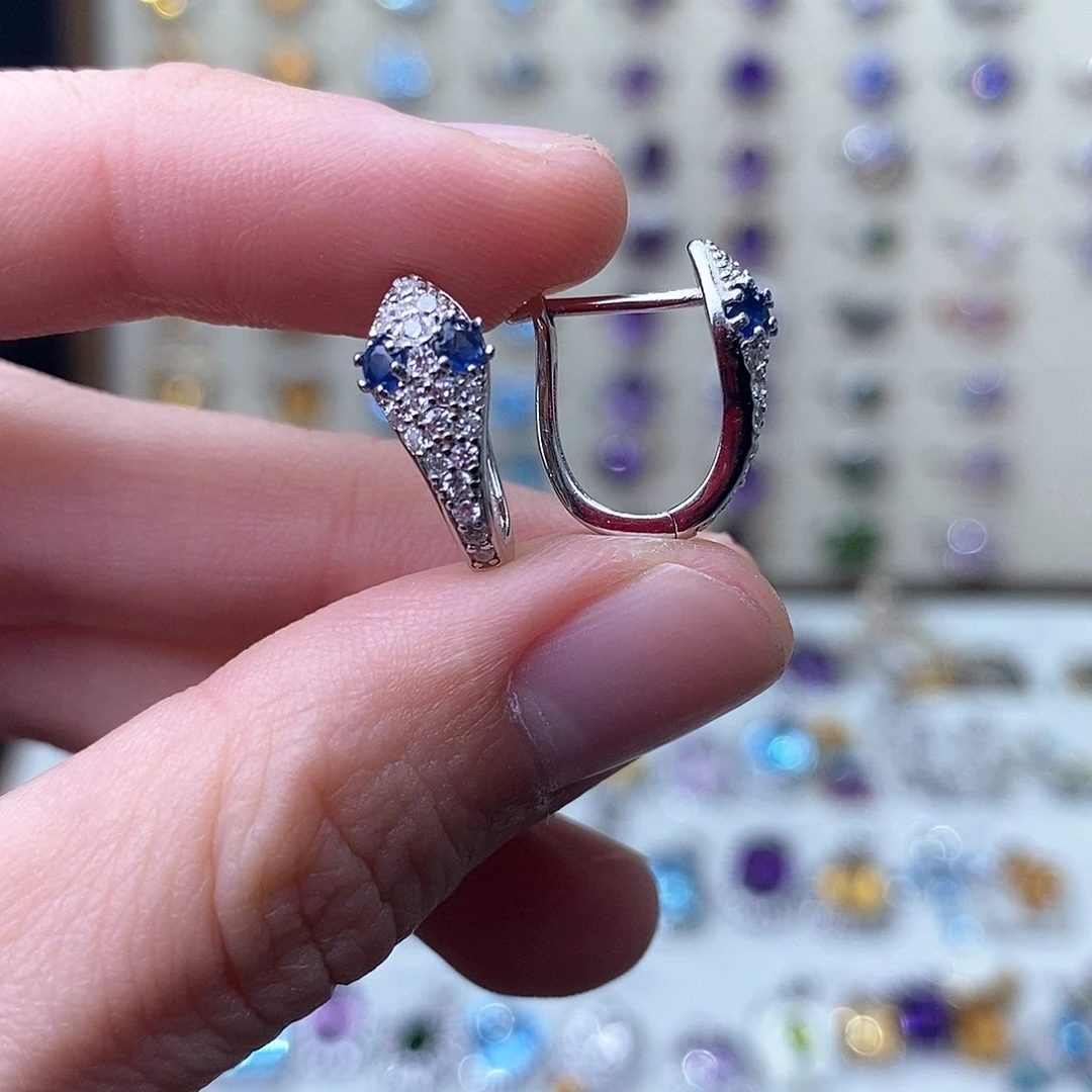 蓝宝石耳饰银S925镶嵌（需要证书备注）