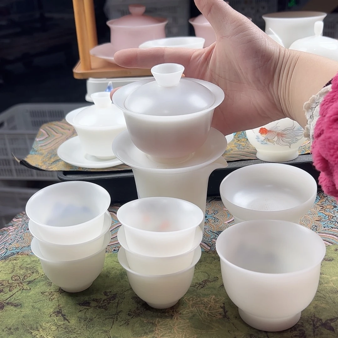 素烧璞玉元宝盖碗满容170ml茶海过滤6个60ml反口杯，压手杯120ml