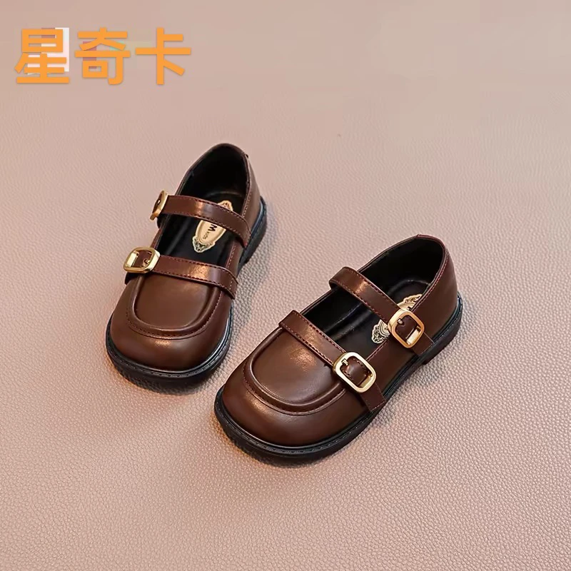 皮面粘扣公主皮鞋