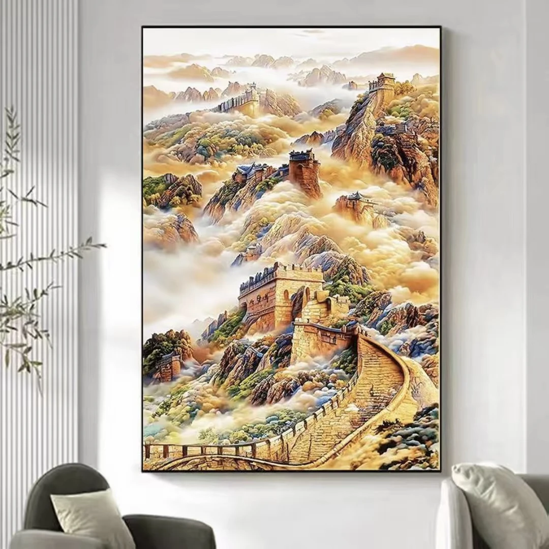 新款中国风万里长城十字绣大格白布四股线60*90cm，42色满绣无勾边