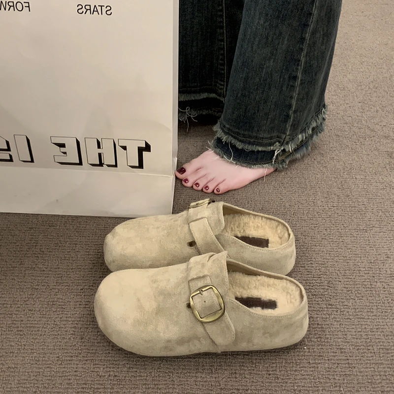 厚底内增高勃肯拖鞋女2025秋冬新款外穿复古休闲保暖一脚蹬包头拖