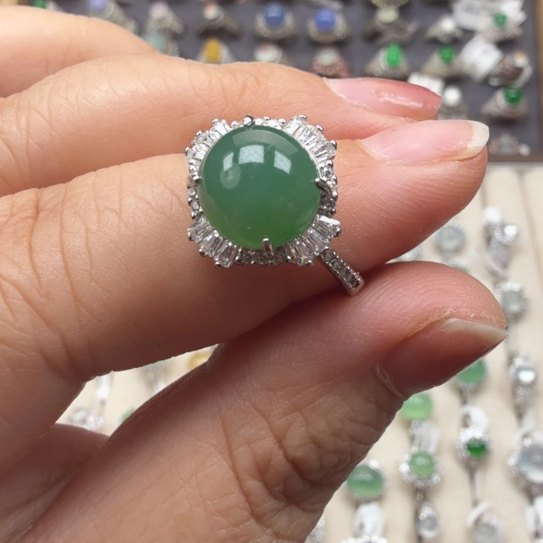 翡翠银S925镶嵌戒指8016