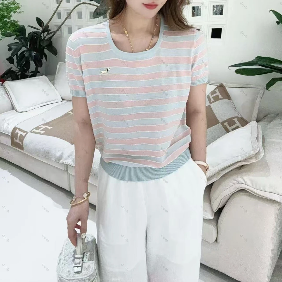 纪凡姬/4036-气质条纹短袖女夏季宽松休闲T恤衫