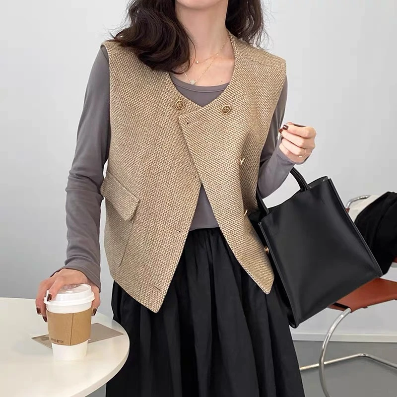 菲凡闺蜜春秋新款双排扣西装风马甲百搭显瘦高级感马甲简约9000