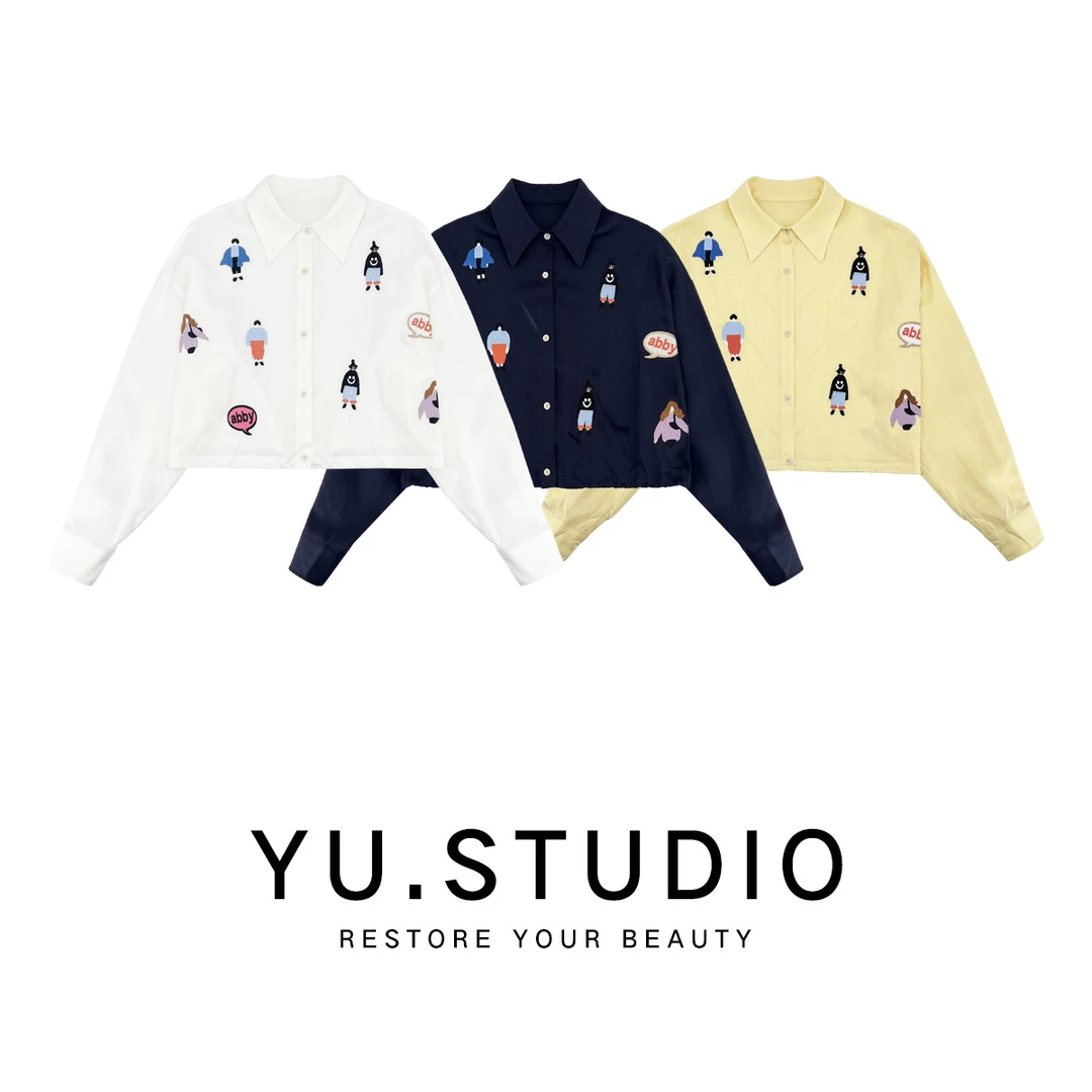 方和屿.复古港风休闲风短款单排扣衬衫衬衣印花polo绣花休闲1042