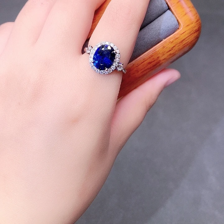 戒指蓝宝石银S925镶嵌