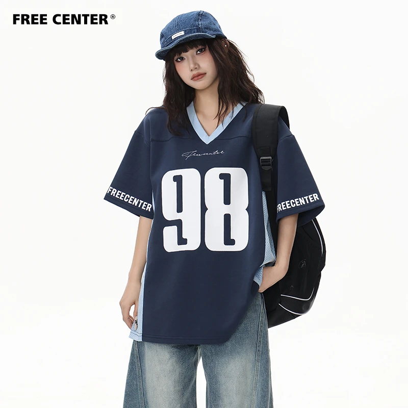 Free Center300g液氮重磅挺廓美式复古短袖T恤男女运动空气层tee