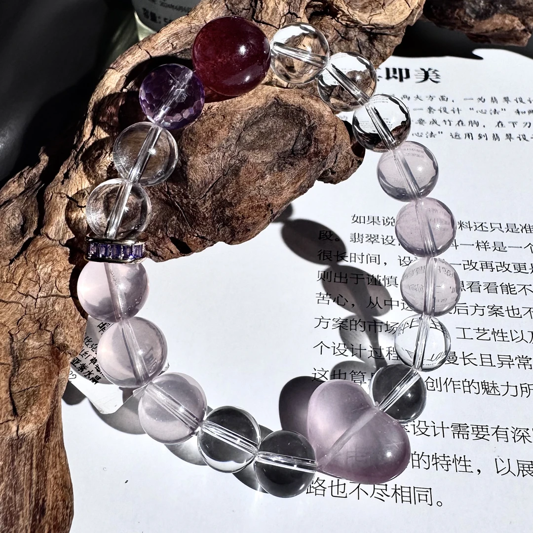 天然莫桑比克粉鸽血红草莓晶与紫水晶搭配设计款