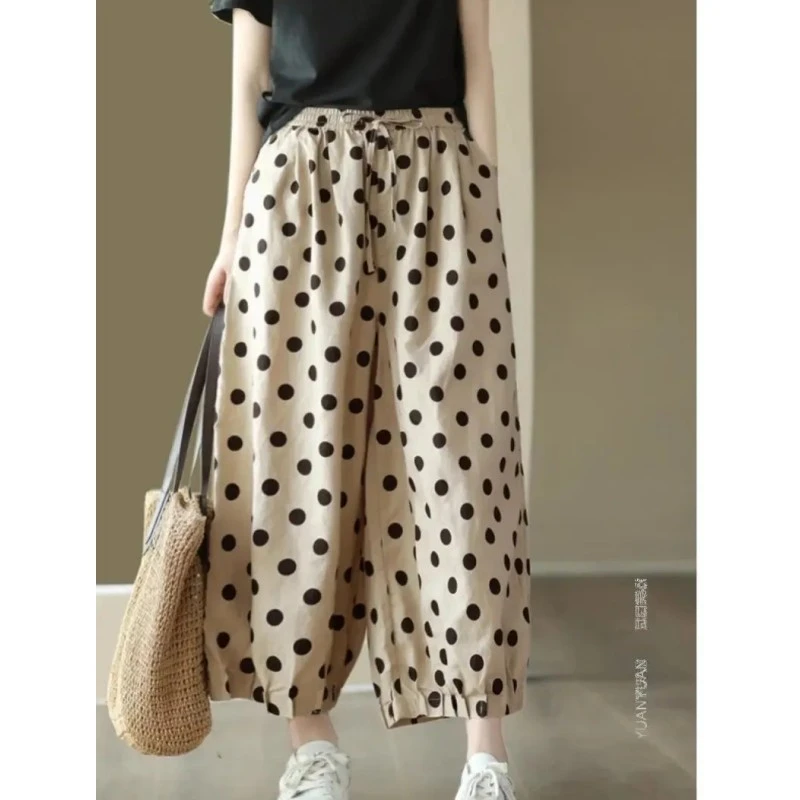 波点阔腿裤女2025夏季新款薄款oversize宽松垂坠感大码休闲九分裤